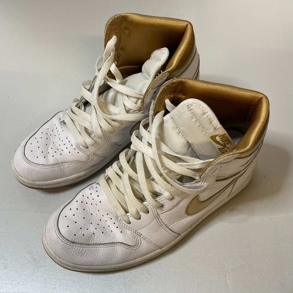 Nike Air Jordan 1 Retro High OG White Gold Sneakers Women's Shoes - Picture 2 of 11